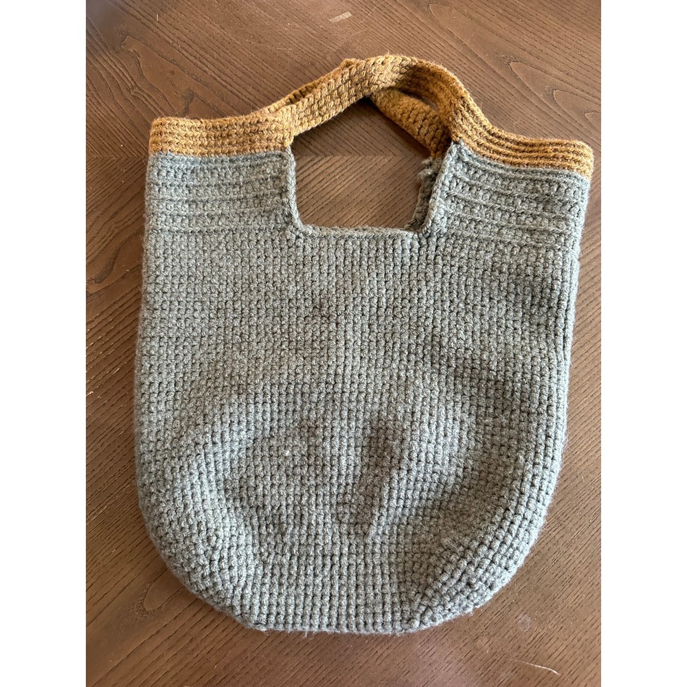Handmade Crochet Tote Bag Sage Green Mustard Yellow Boho Knit Market Bag Large
